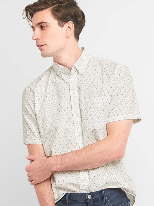 Gap Men Oxford Floral Short Sleeve Shirt - White Floral Print