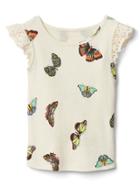 Gap Crochet Sleeve Tee - Cream Butterfly