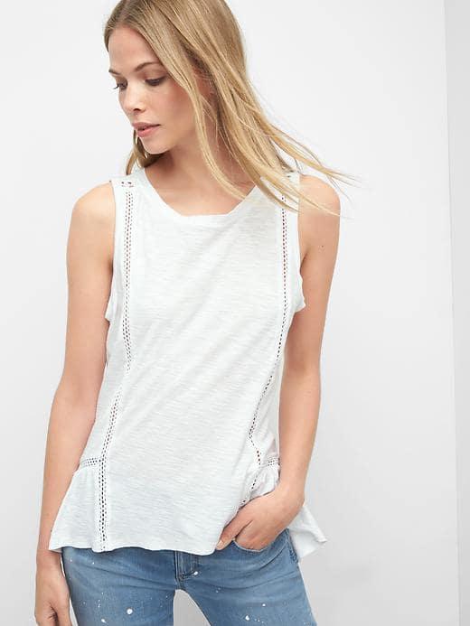 Gap Women Hi Lo Ruffle Tank - White