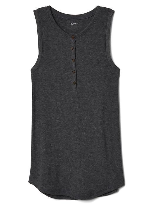 Gap Women Ribbed Henley Tank - Charcoal Heather