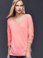 Gap Women Linen Blend V Neck Sweater - Neon Flamingo