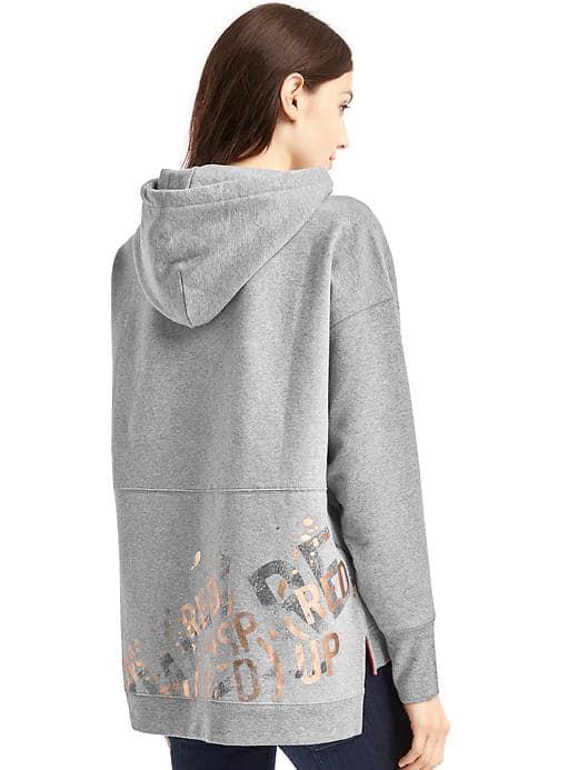Gap Women X Red Metallic Graphic Pullover Hoodie - Heather Grey