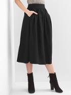 Gap Shirred Midi Swing Skirt - True Black