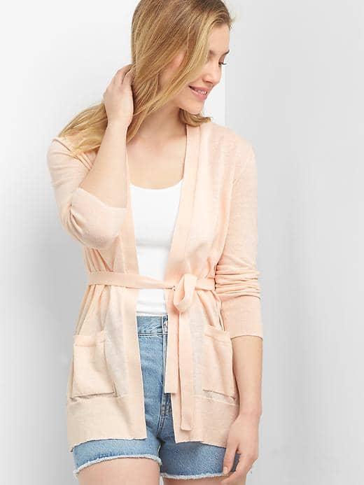 Gap Women Linen Tie Belt Cardigan - Murmur Pink