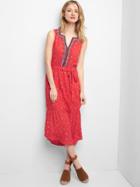 Gap Embroidery Midi Tier Dress - Red Print
