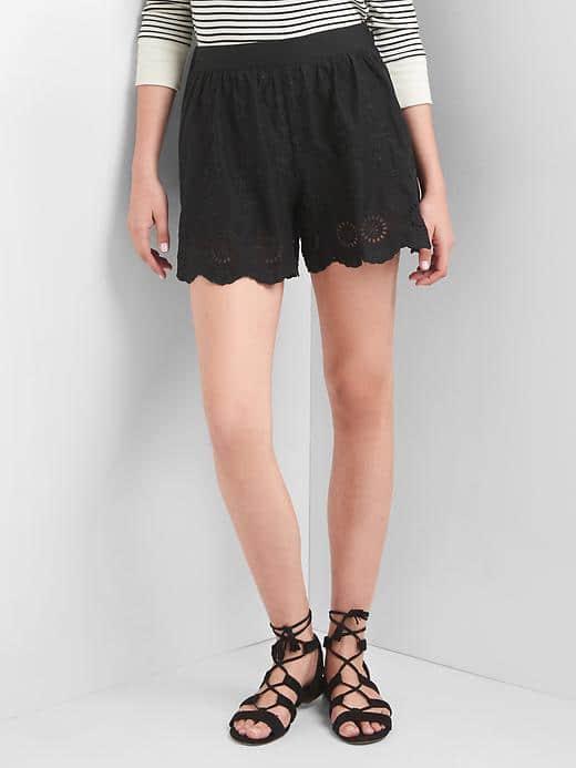 Gap Women Shirred Eyelet Shorts - True Black