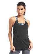Gap Women Medium Impact Double Layer Shelf Tank - True Black Blooms
