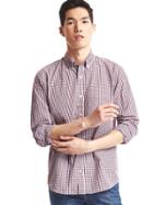 Gap Men True Wash Mini Tattersall Standard Fit Shirt - Pinot Noir