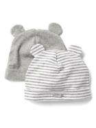 Gap Favorite Stripe Knit Bear Hat 2 Pack - Light Heather Gray