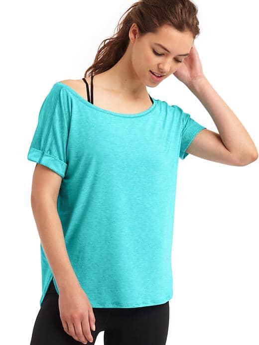 Gap Women Gapfit Breathe Roll Sleeve Tee - Aqua Tropic