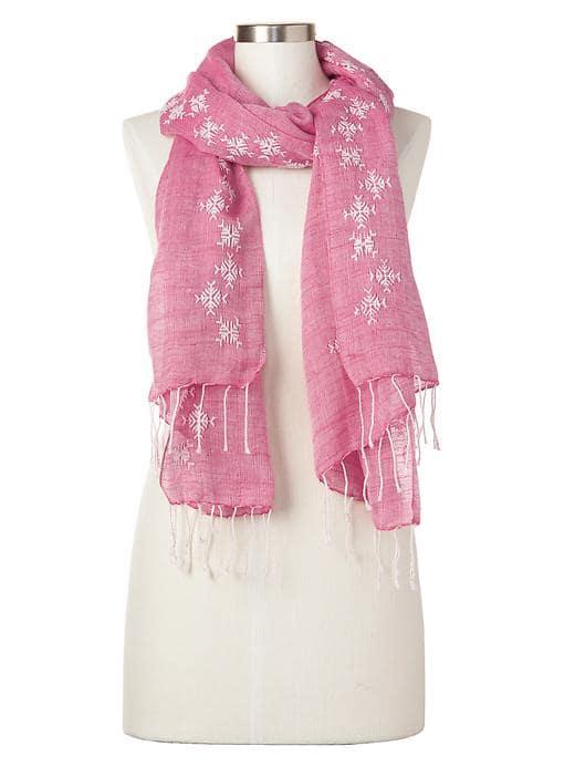 Gap Women Linen Cotton Embroidered Scarf - Pomegranate Juice