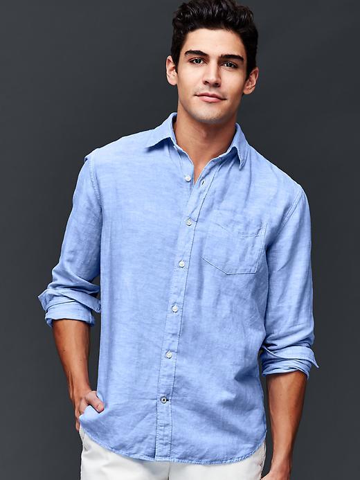 Gap Men Linen Cotton Yarn Dye Standard Fit Shirt - Blue Combo