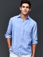 Gap Men Linen Cotton Yarn Dye Standard Fit Shirt - Blue Combo