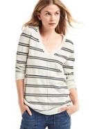 Gap Women Stripe Deep V Neck Sweater - White Stripe
