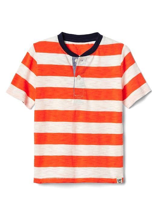 Gap Rugby Stripe Slub Henley - Orange Buoy