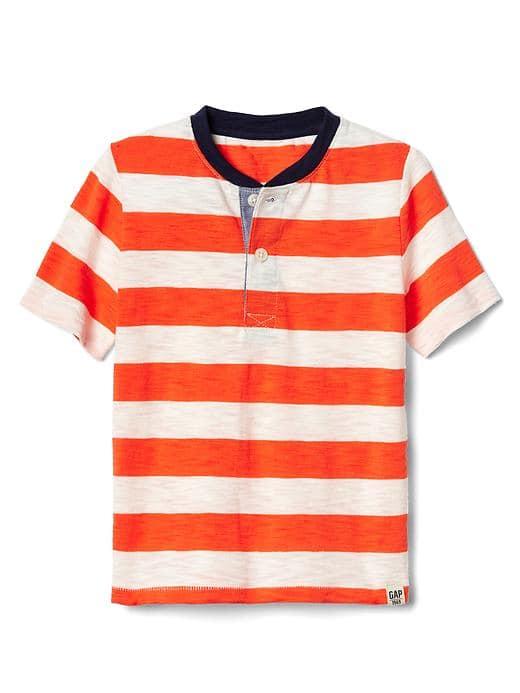 Gap Rugby Stripe Slub Henley - Orange Buoy