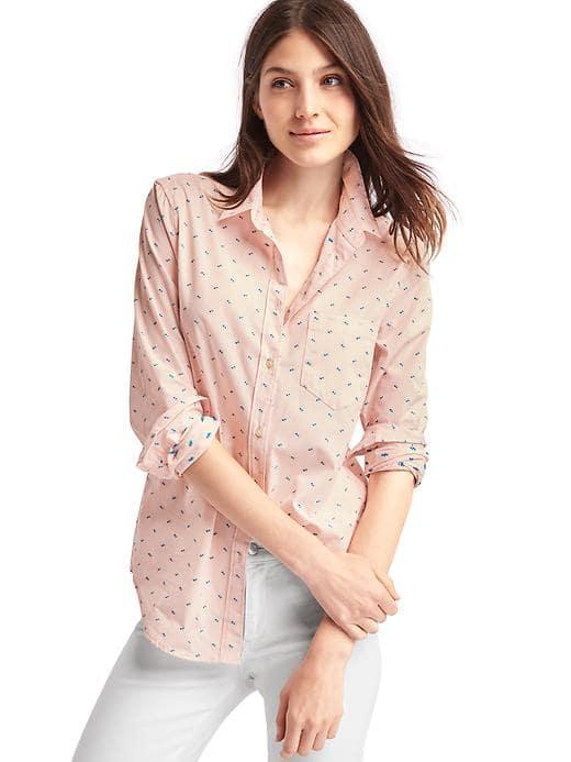 Gap Women Stripe New Fitted Boyfriend Shirt - Peach Stripe