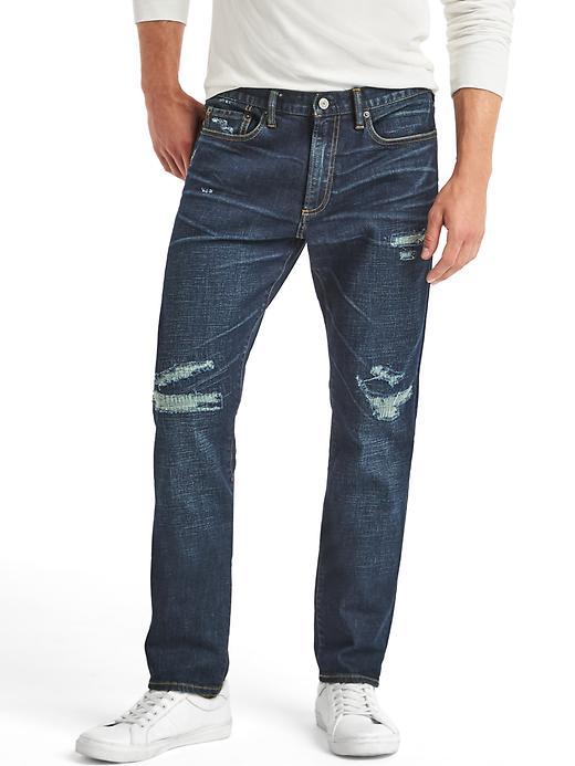 Gap Men Stretch 1969 Destructed Slim Fit Jeans - Indigo Repair