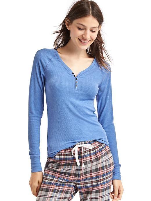 Gap Women Ribbed Long Sleeve Henley - Cabana Blue