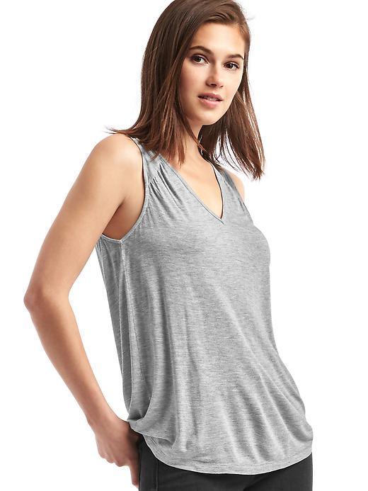 Gap Shirred V Neck Tank - New Heather Grey