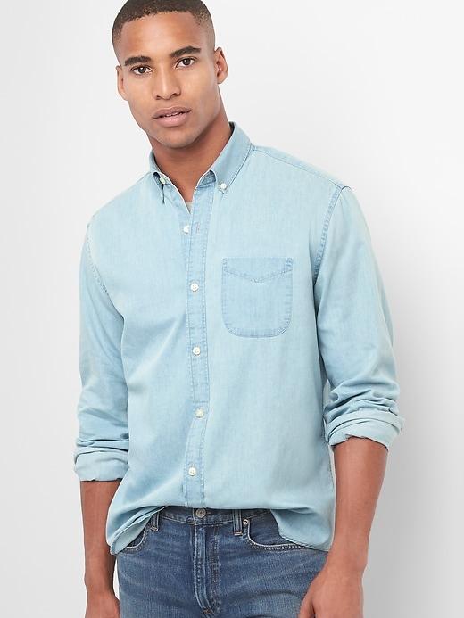 Gap Men Indigo Twill Standard Fit Shirt - Bleached Indigo