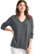 Gap Women V Neck Swing Sweatshirt - True Black