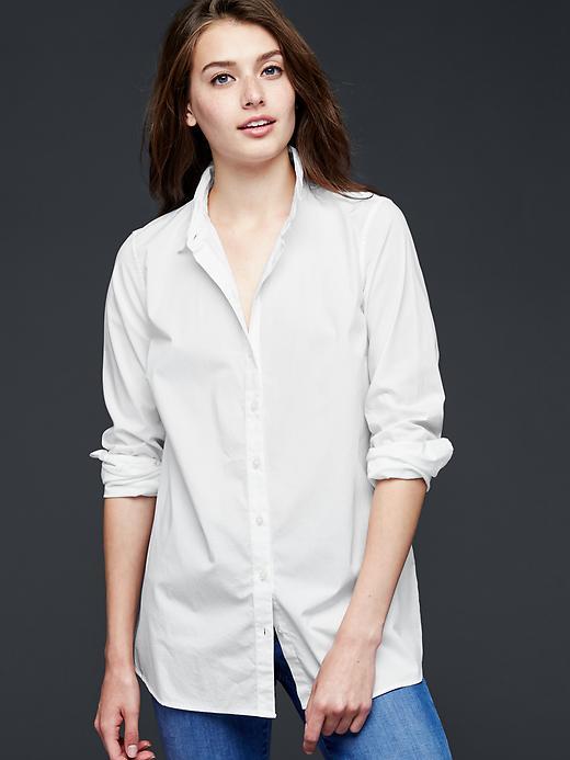 Gap Women Fitted Boyfriend Stretch Poplin Shirt - White