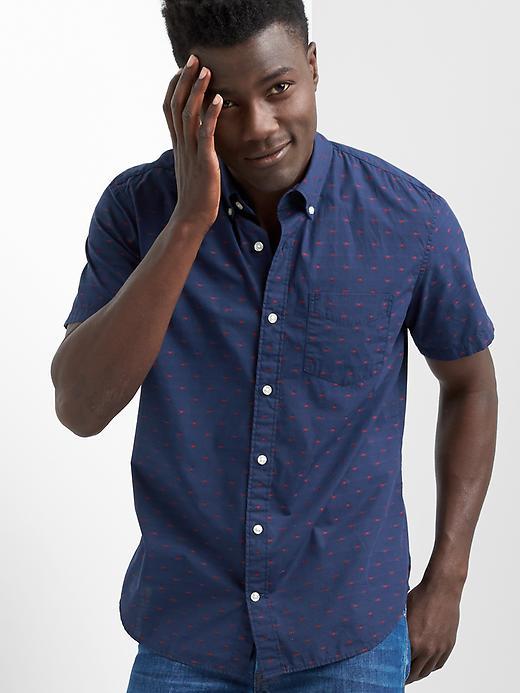 Gap Men Poplin Clip Dot Short Sleeve Shirt - Navy