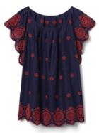 Gap Women Embroidery Flutter Sleeve Top - Dark Night