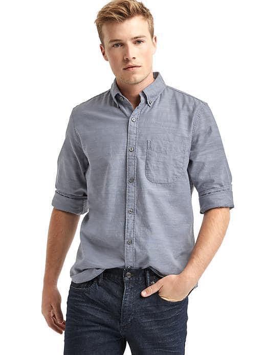 Gap Men Oxford Slub Slim Fit Shirt - Blue Grey