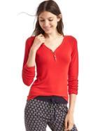 Gap Women Ribbed Long Sleeve Henley - Holly Berry