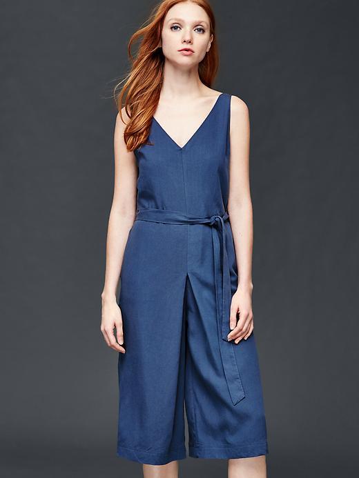 Gap Women Tencel Linen Culotte Jumpsuit - Comet Blue