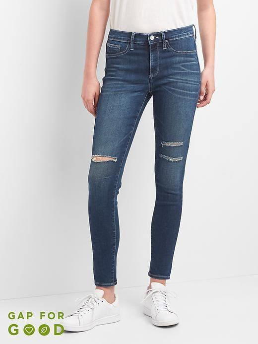 Gap Mid Rise Destructed Easy Jeggings - Distressed Indigo