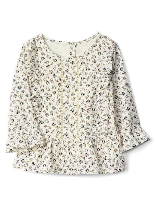 Gap Floral Ruffle Peplum Top - White Floral Print