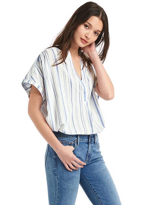 Gap Stripe Split Neck Popover - Blue Stripe