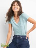 Gap Women Vintage Wash V Neck Tee - Island Blue 849