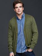 Gap Men Linen Cotton Cardigan Sweater - Olive Heather