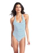 Gap Women Stripe One Piece Suit - Blue & White Stripe
