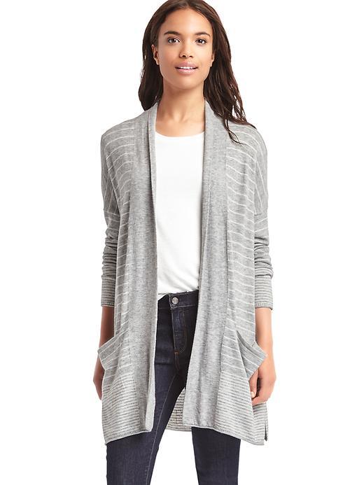 Gap Women Open Front Stripe Cardigan - Heather Grey