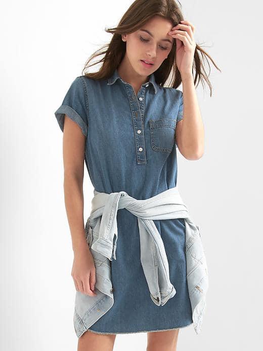 Gap Denim Popover Shirtdress - Dark Indigo