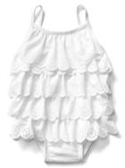 Gap Women Eyelet Ruffle Swim One Piece - Optic White