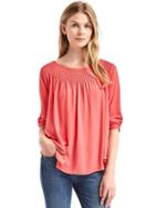 Gap Women Smock Neck Long Sleeve Blouse - Fresh Coral