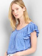 Gap Women Smocked Flutter Sleeve Top - Cabana Blue