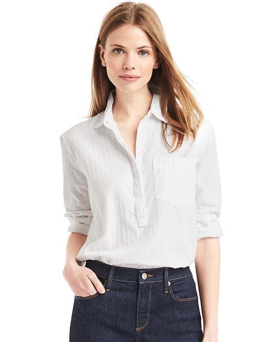 Gap Women Textured Stripe Boyfriend Popover - White