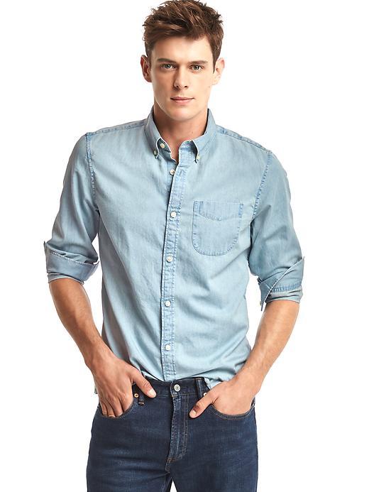 Gap Men Indigo Twill Slim Fit Shirt - Bleached Indigo