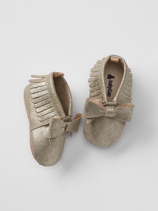 Gap Metallic Fringe Bow Moccasins - Yellow Gold