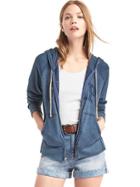 Gap Women Eyelet Logo Zip Hoodie - Chrome Blue