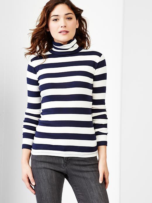 Gap Women Supersoft Stripe Turtleneck Tee - Navy Stripe