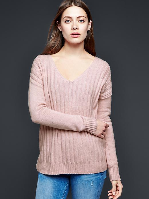 Gap Ribbed V Neck Pullover Sweater - Pink Heather