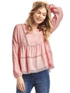 Gap Women Embroidered Trim Peasant Blouse - Pink Dust